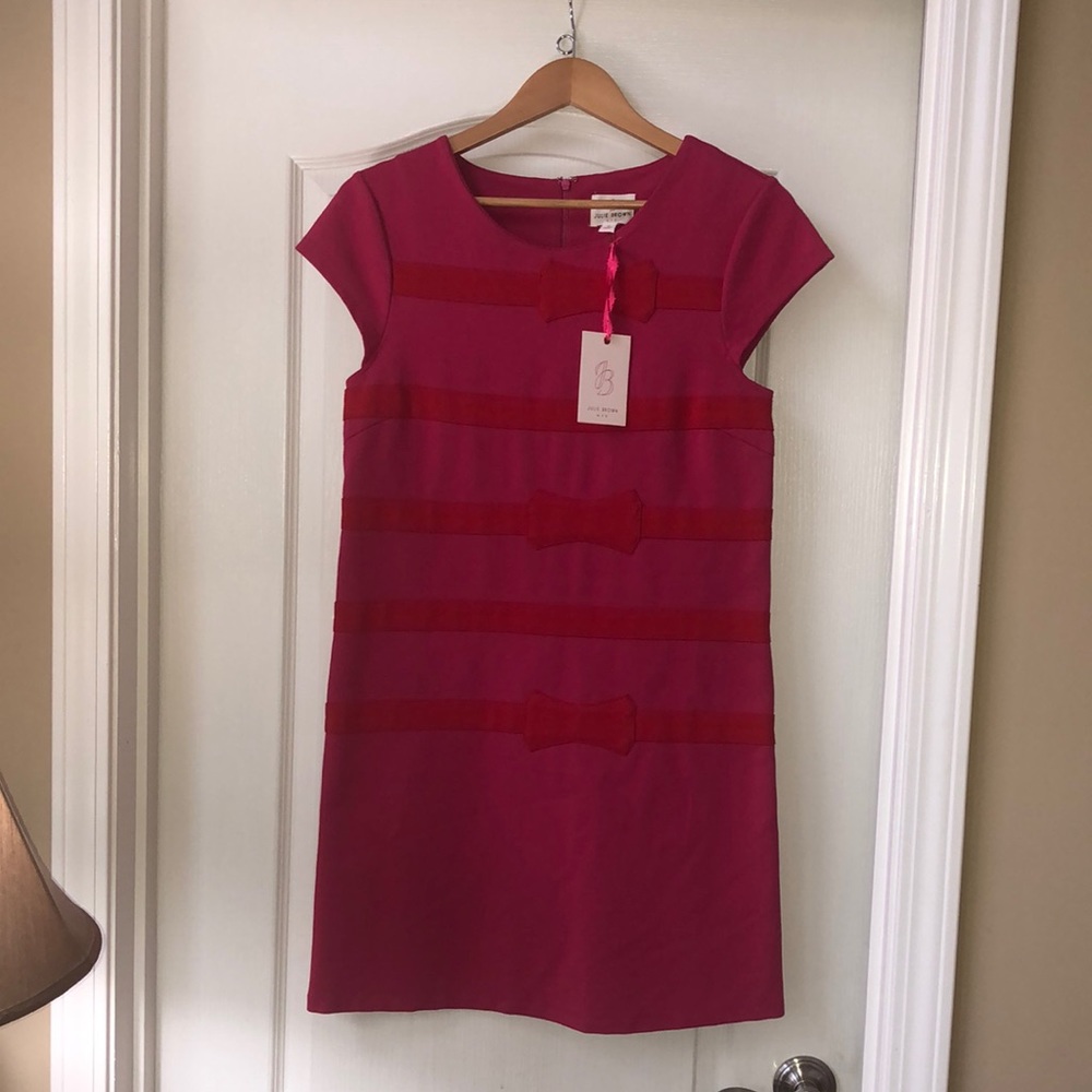 NWT Julie Brown NYC “Allora” Bow Dress in Pink/Red, Size Medium. Retail $170.